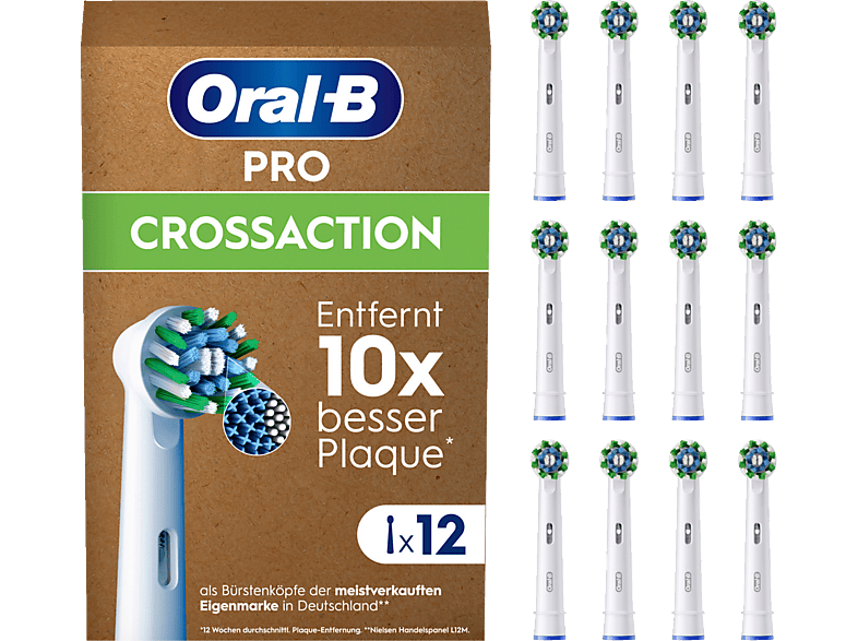 Oral-B Pro CrossAction Aufsteckbürsten, briefkastenfähige Verpackung, 12 Stück, Weiß