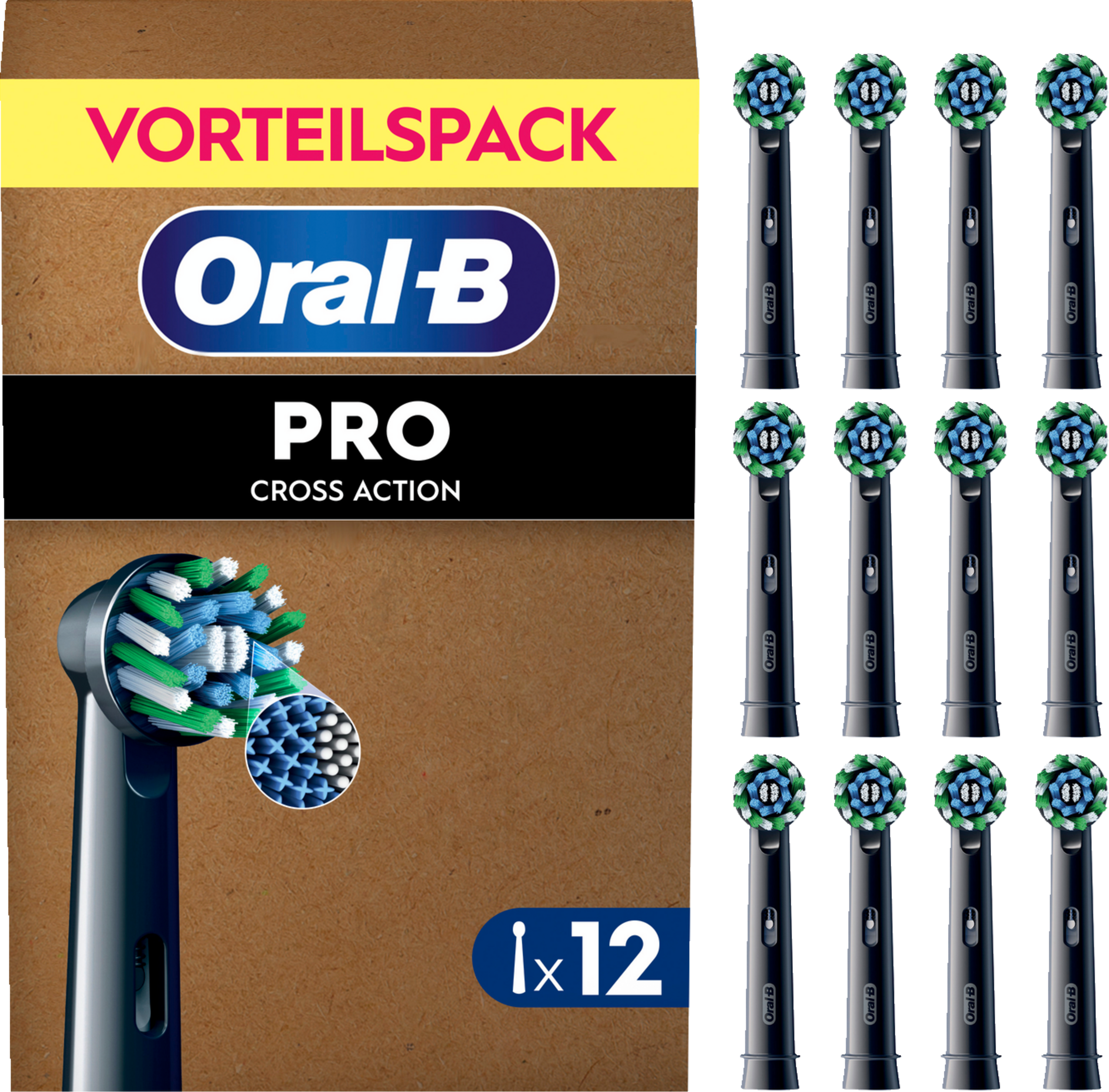 Vorteilspack Oral-B Pro Cross Action Aufsteckbürsten, 12 Stück.