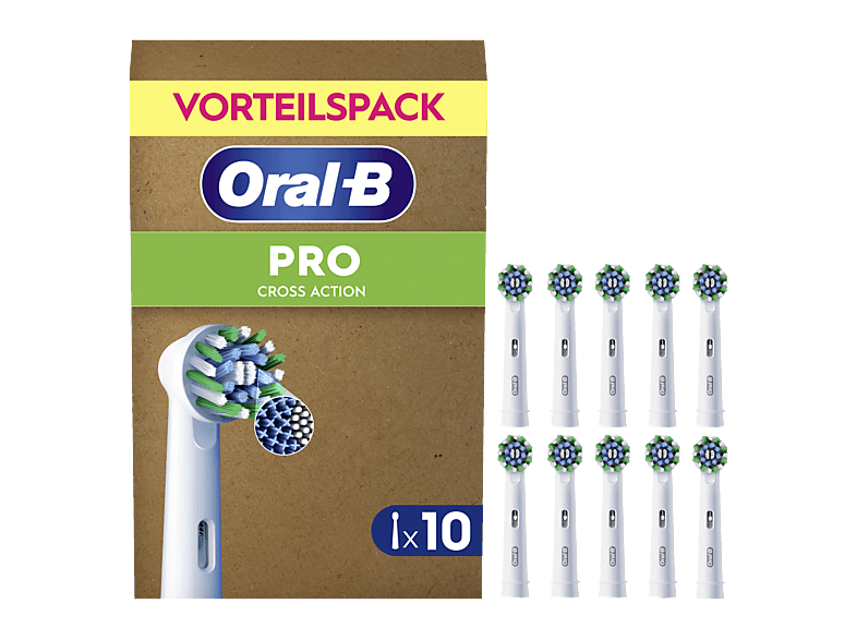 Oral-B Pro CrossAction Aufsteckbürsten, briefkastenfähige Verpackung, 10 Stück, Weiß