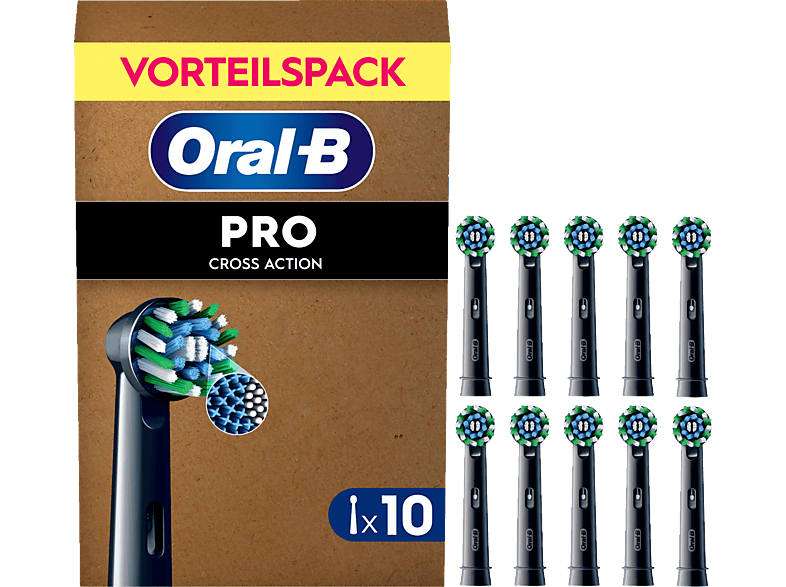 Oral-B Pro CrossAction Aufsteckbürsten, briefkastenfähige Verpackung, 10 Stück, Schwarz