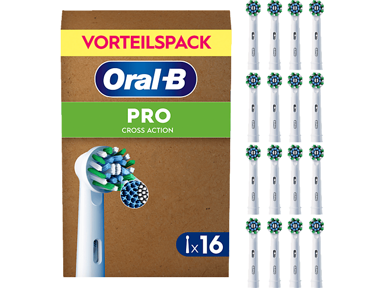 Oral-B Pro CrossAction Aufsteckbürsten, briefkastenfähige Verpackung, 16 Stück, Weiß
