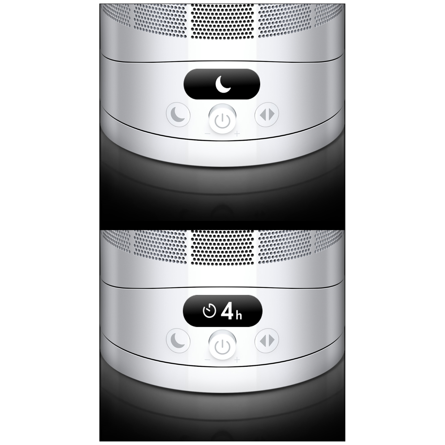 A white device showing a night mode and a 4-hour timer display.