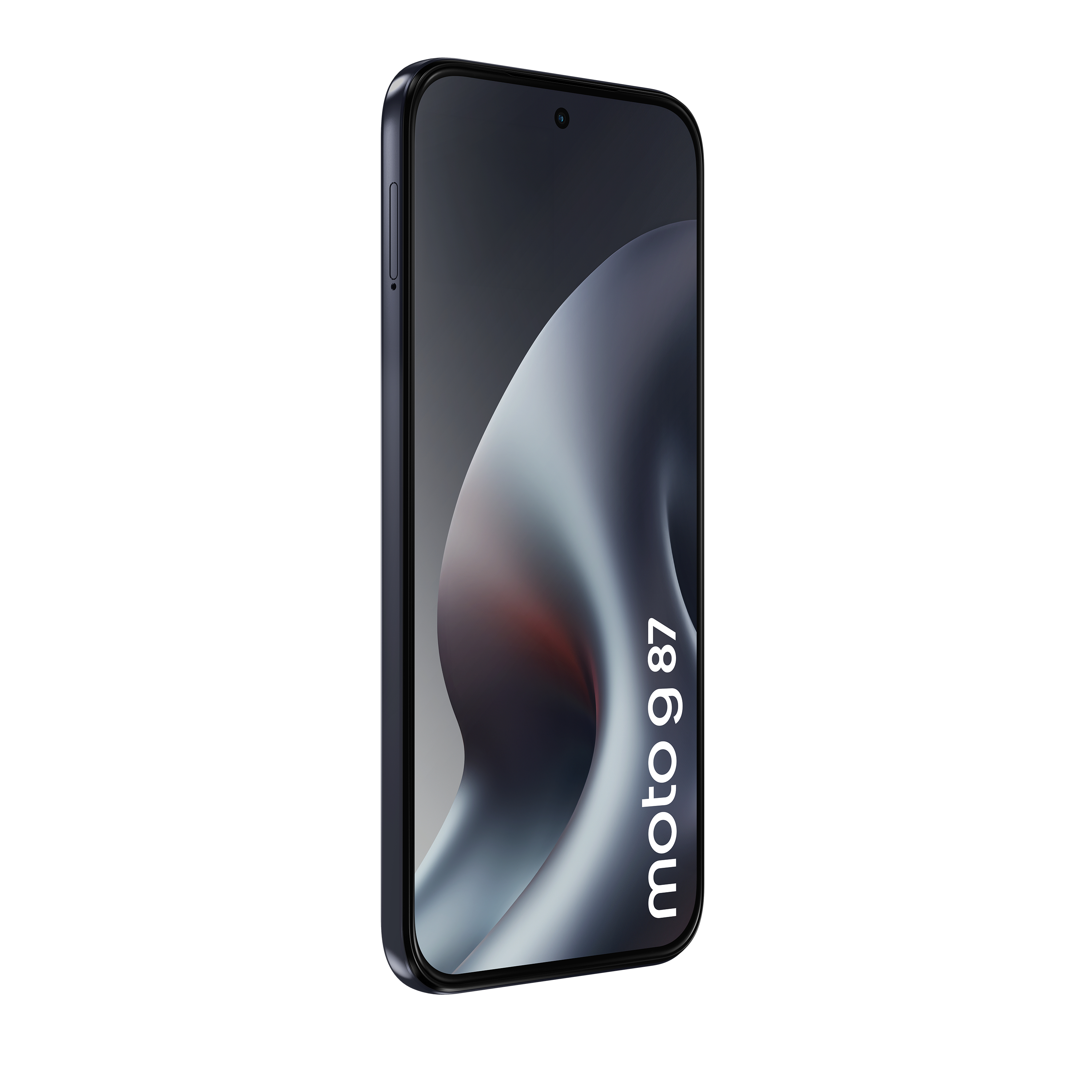 Dunkelblaues Smartphone mit abgerundeten Ecken und einem "moto g 87" Schriftzug.