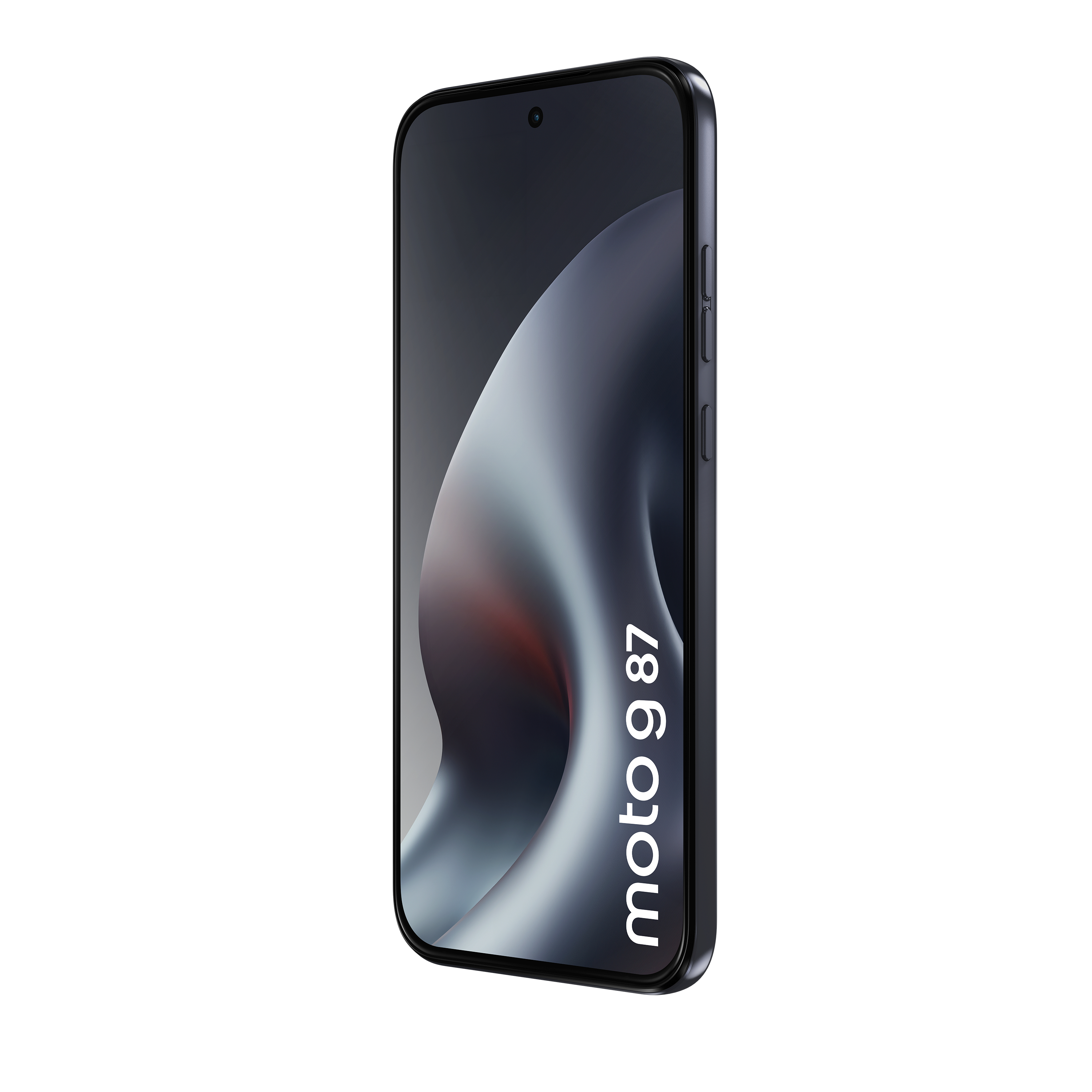 Ein schwarzes Smartphone mit dem Schriftzug "moto g 87" auf dem Bildschirm.