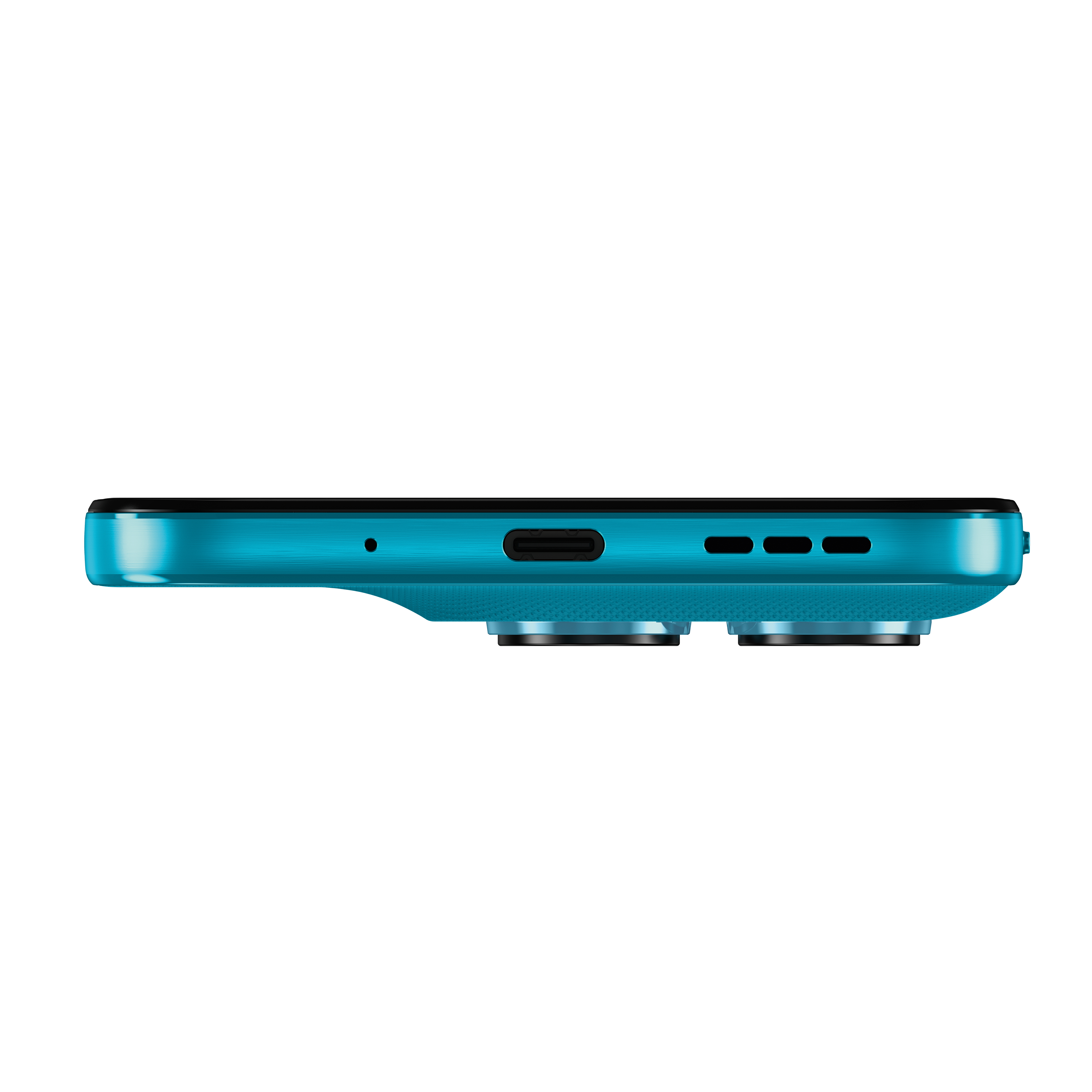 Ein blauer Smartphone-Rand mit zwei Kameralinsen und Ladeanschluss.