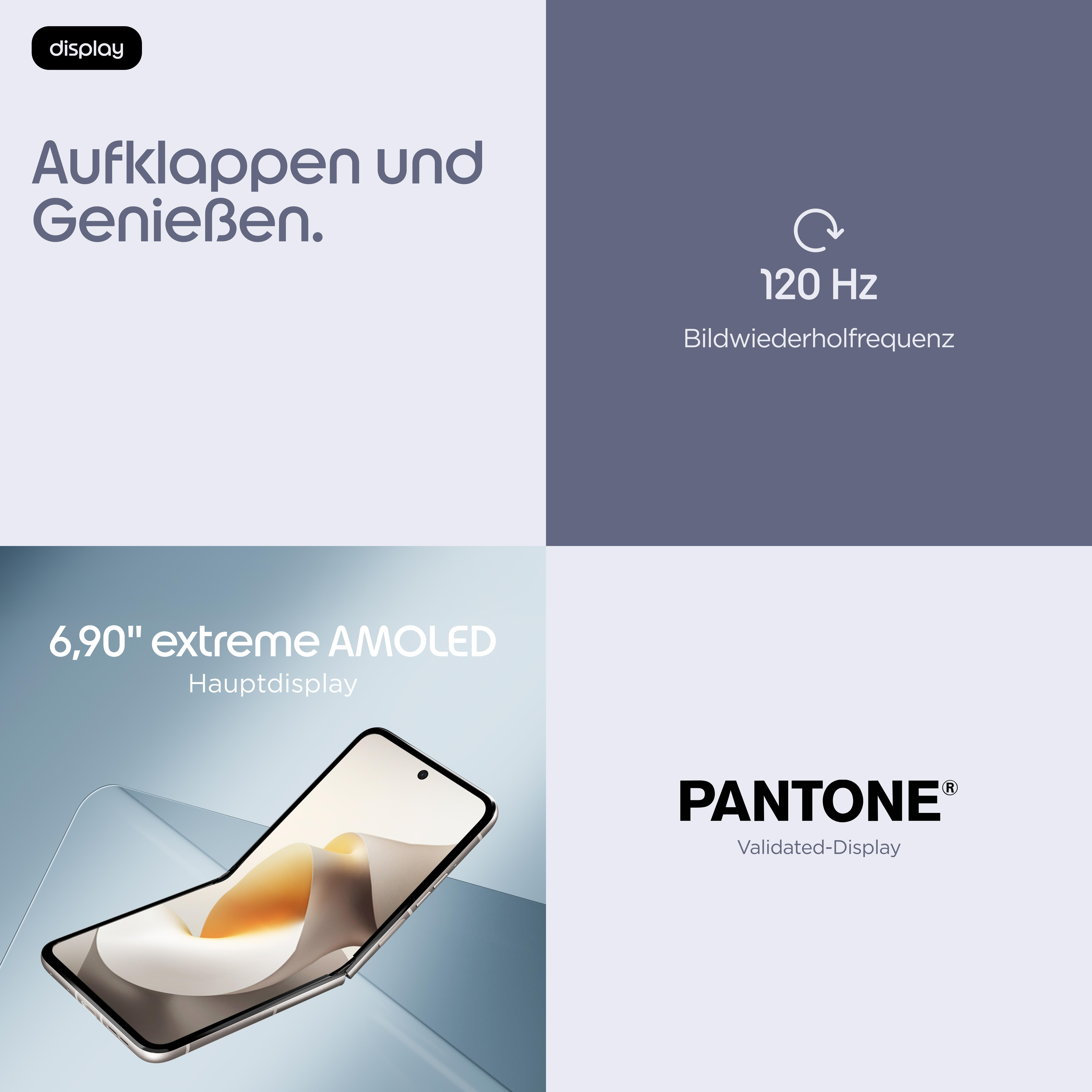 Ein faltbares Smartphone mit 6,9 Zoll AMOLED-Display, 120Hz.