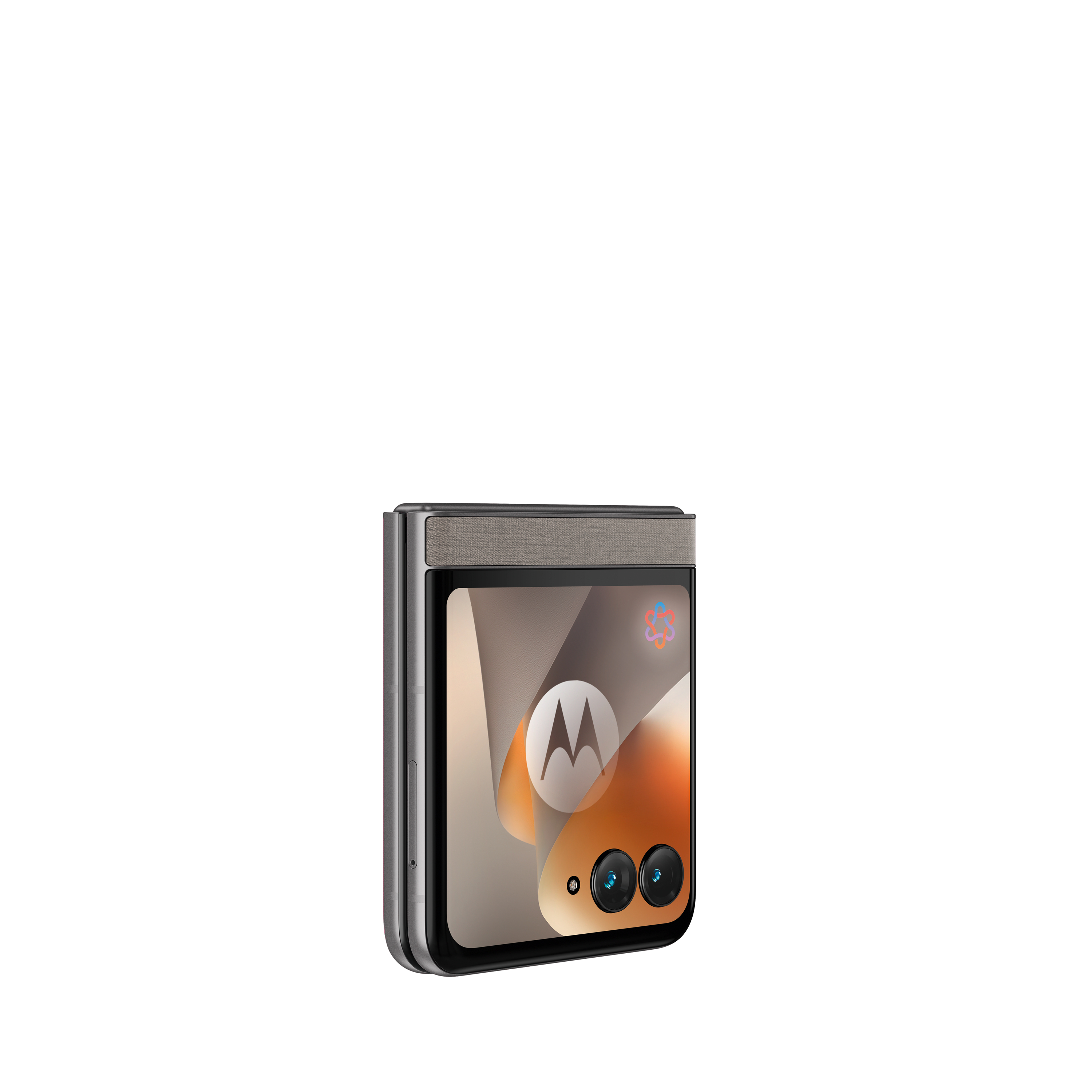 Ein geschlossenes Motorola Razr Klapphandy mit einem Muster auf dem Bildschirm.