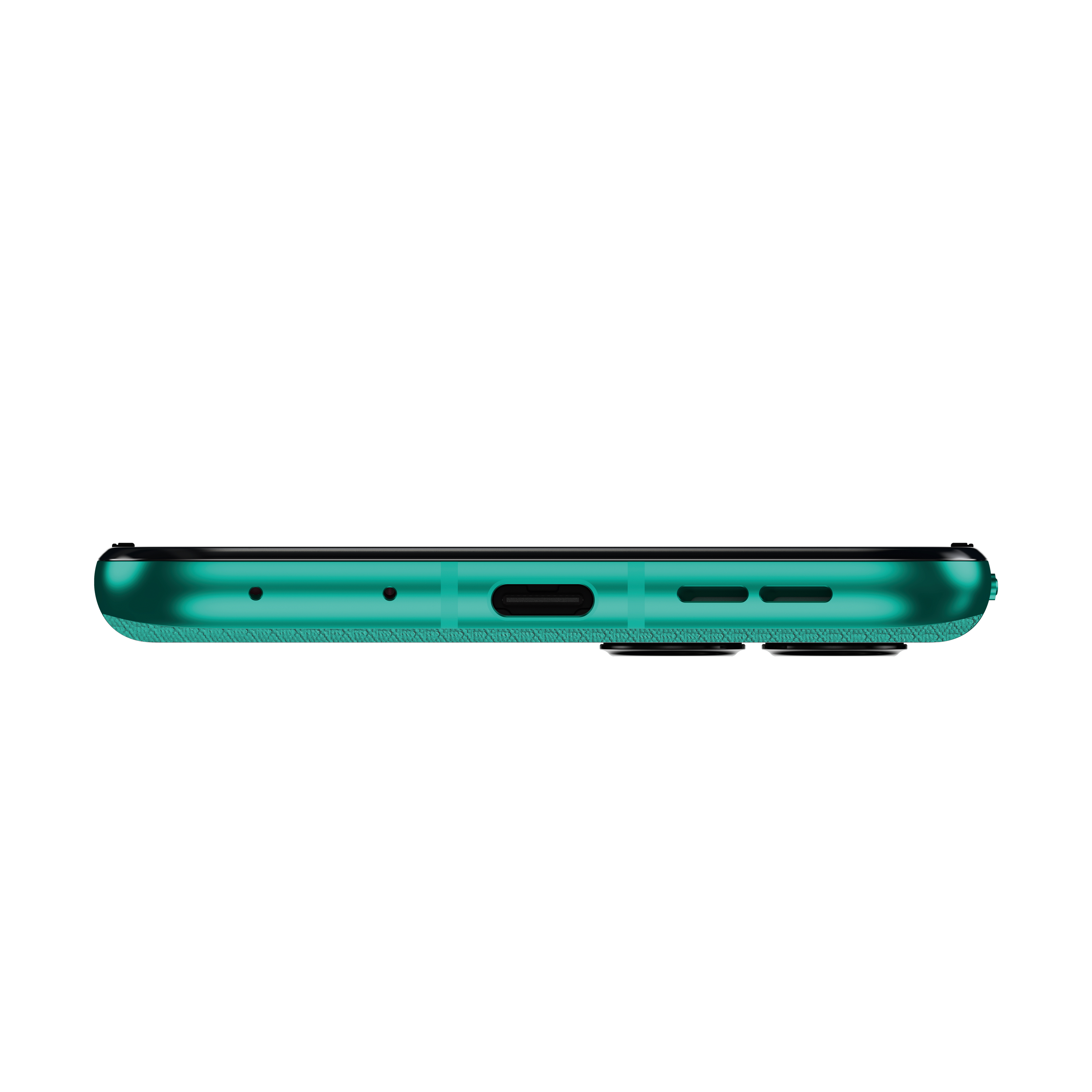 Grünes Smartphone mit USB-C-Anschluss und Lautsprechergrill.