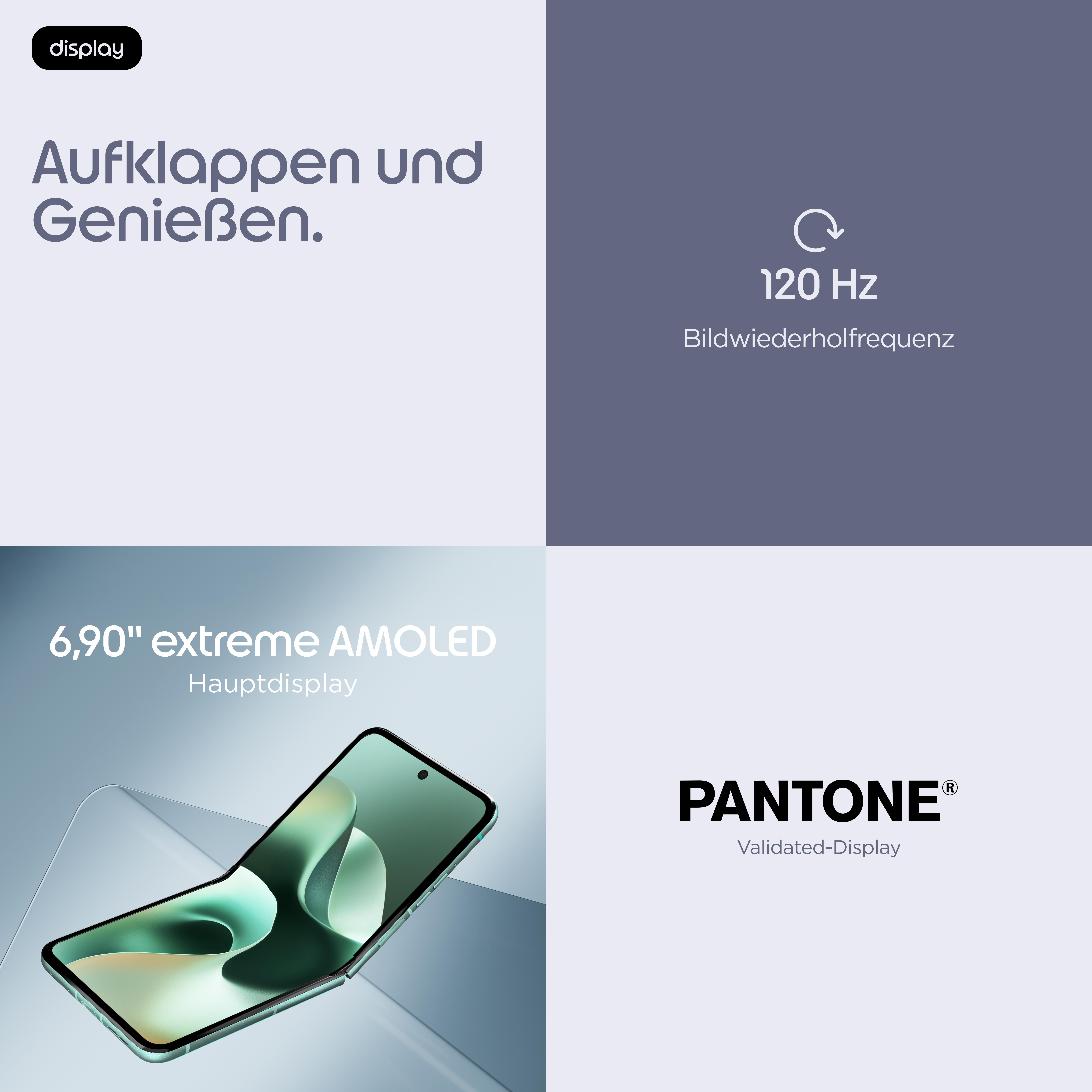 Ein faltbares Handy mit 120 Hz AMOLED Display. "Aufklappen und Genießen."
