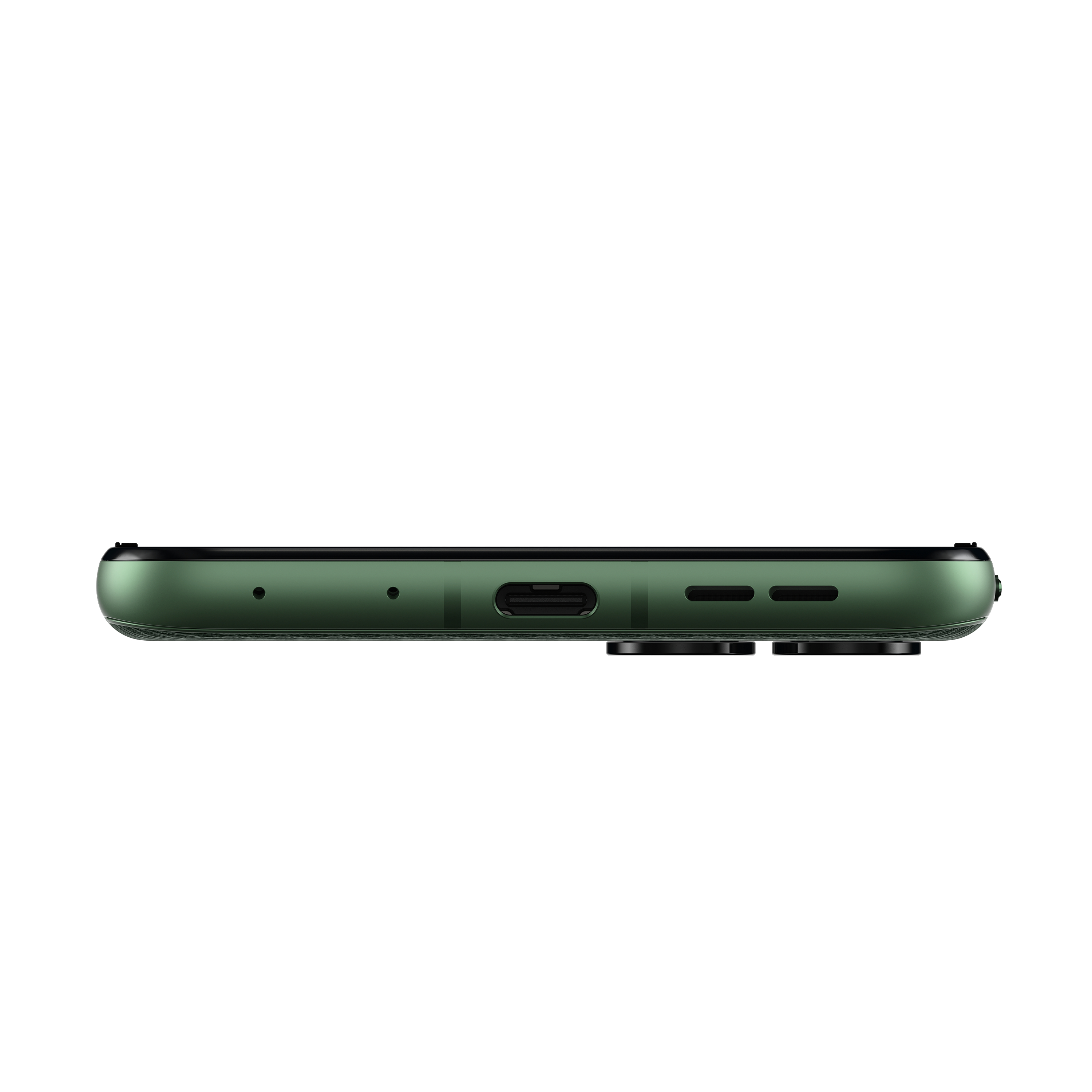 Grünes Smartphone mit USB-C-Anschluss und Lautsprechergrills.