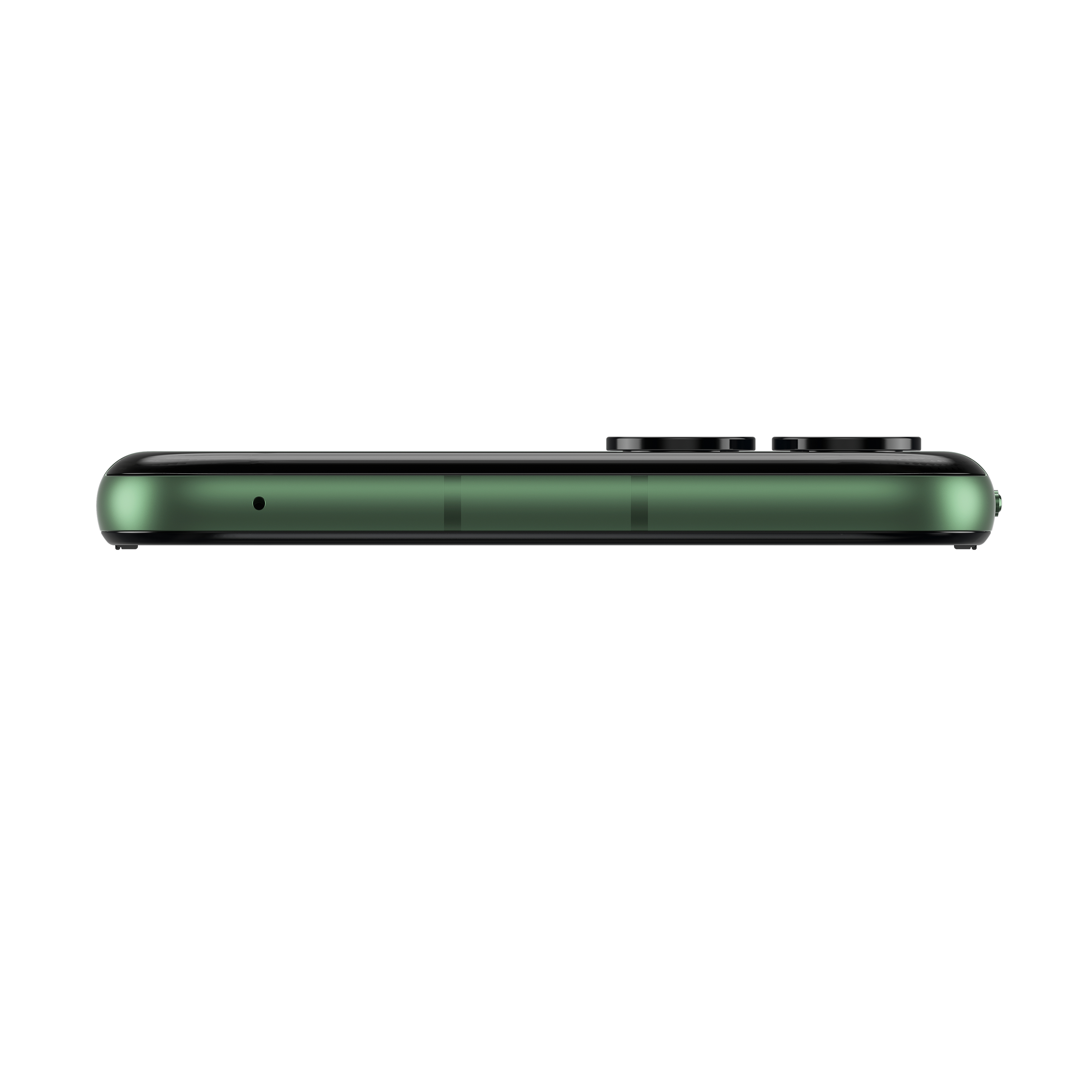 Grünes Smartphone-Profil mit Kameras und Mikrofon.