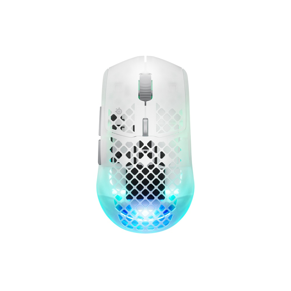 Arkada RGB aydınlatmalı beyaz, petekli oyuncu faresi.