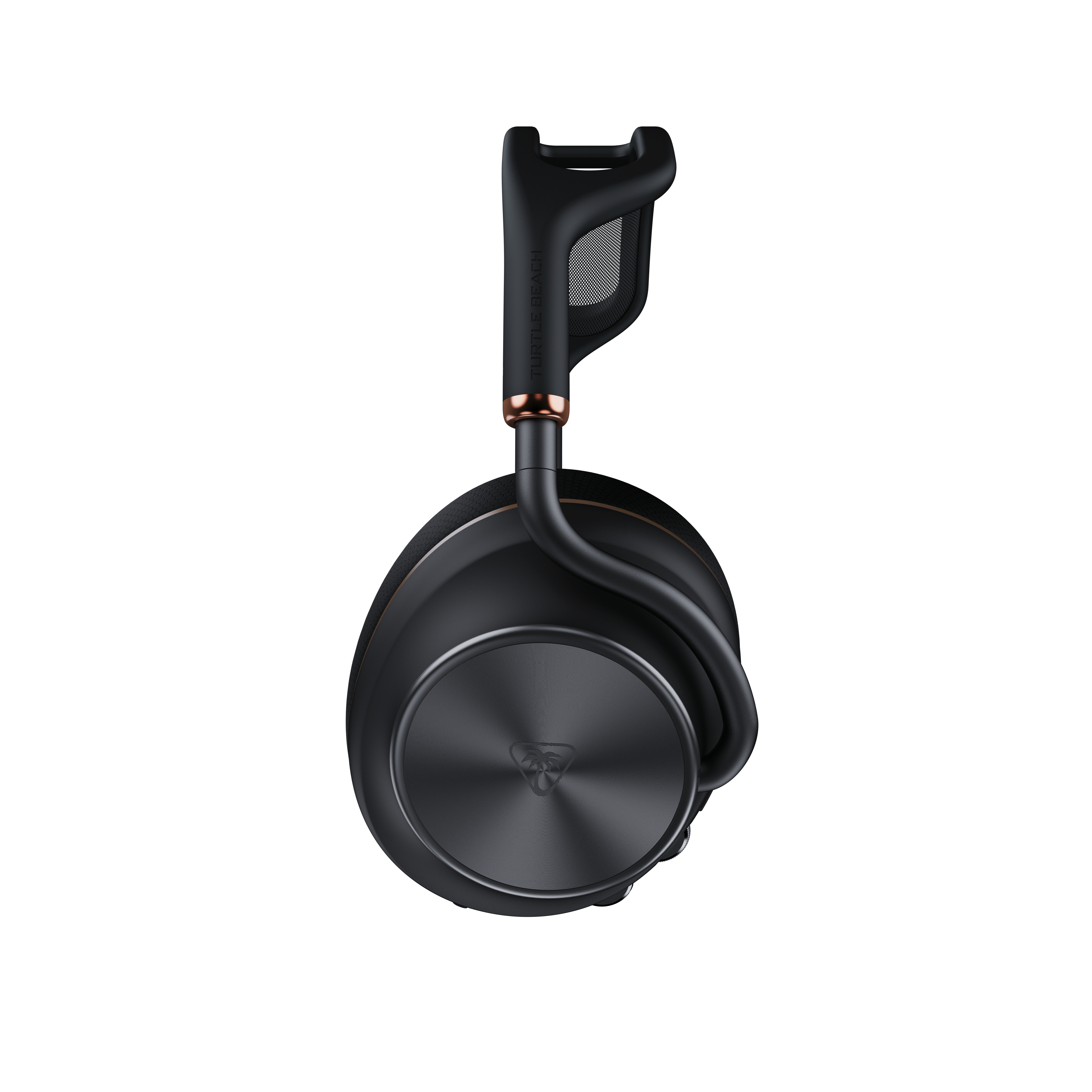 Schwarze Kopfhörer mit kupferfarbenen Akzenten und einem Turtle Beach Logo.