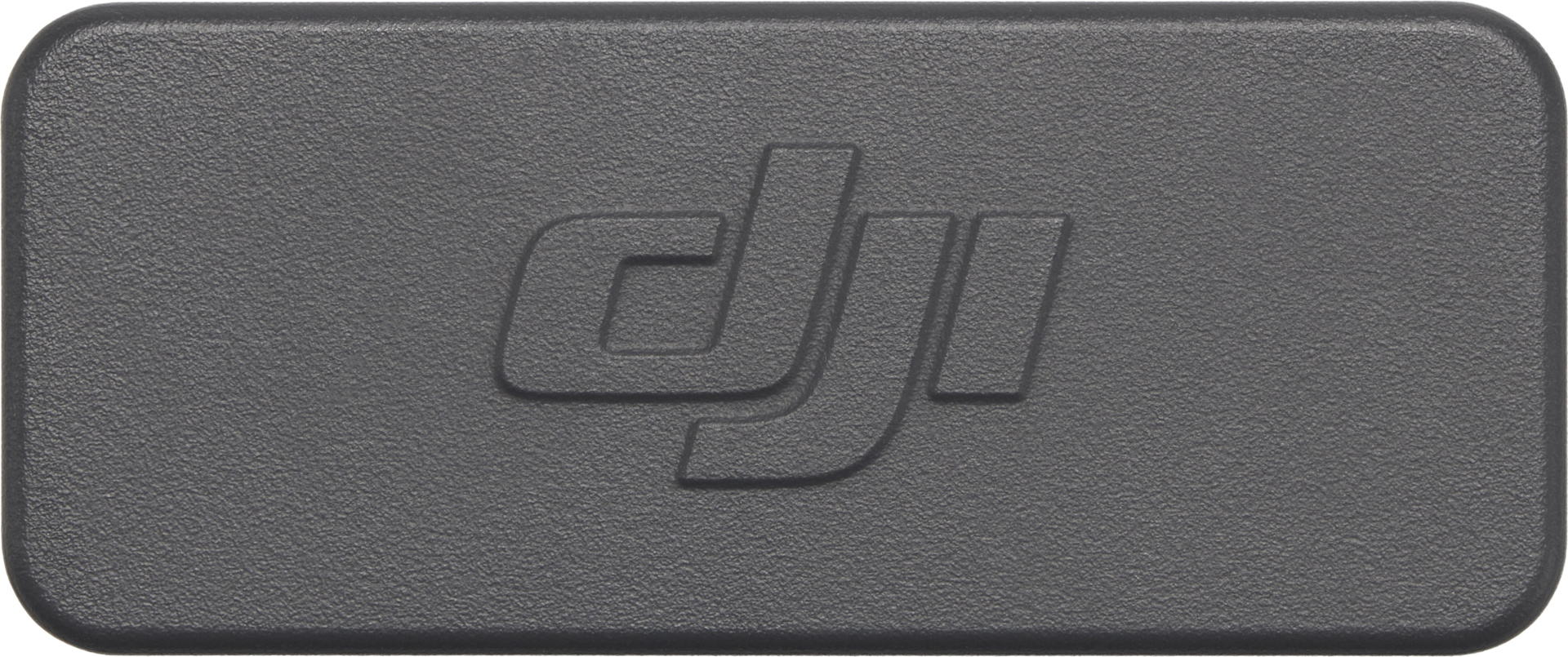 Rectangle gris avec logo DJI en relief. Surface texturée.