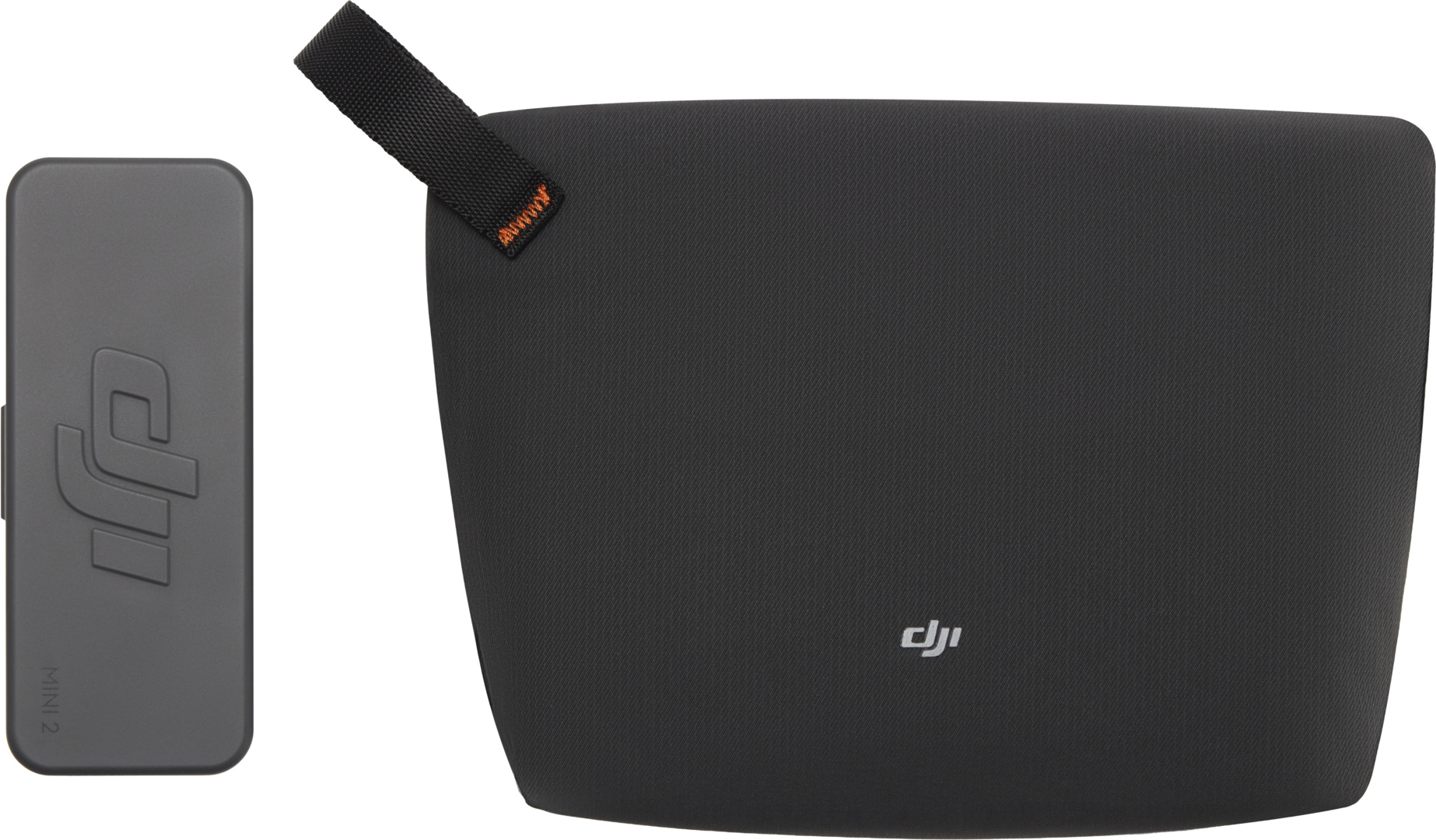 Sac DJI gris et étui gris allongé avec logo DJI.