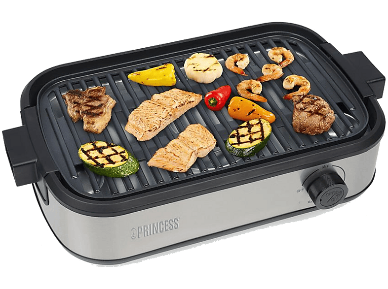 Princess 01.103215.01.001 Tischgrill mit integriertem Luftreinigungssystem, Silber (1800 Watt)
