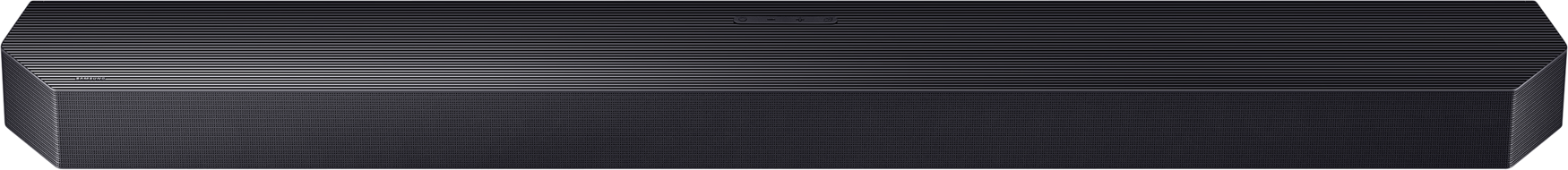 Schwarzer Samsung Lautsprecher mit geriffelter Oberseite und perforierter Unterseite.