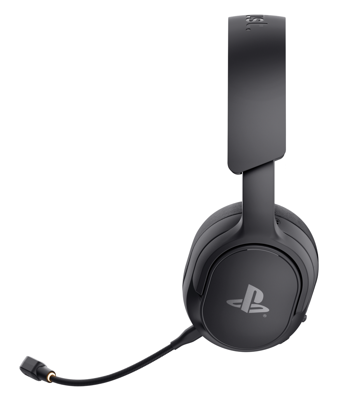 Czarny zestaw słuchawkowy z logo PlayStation i mikrofonem.