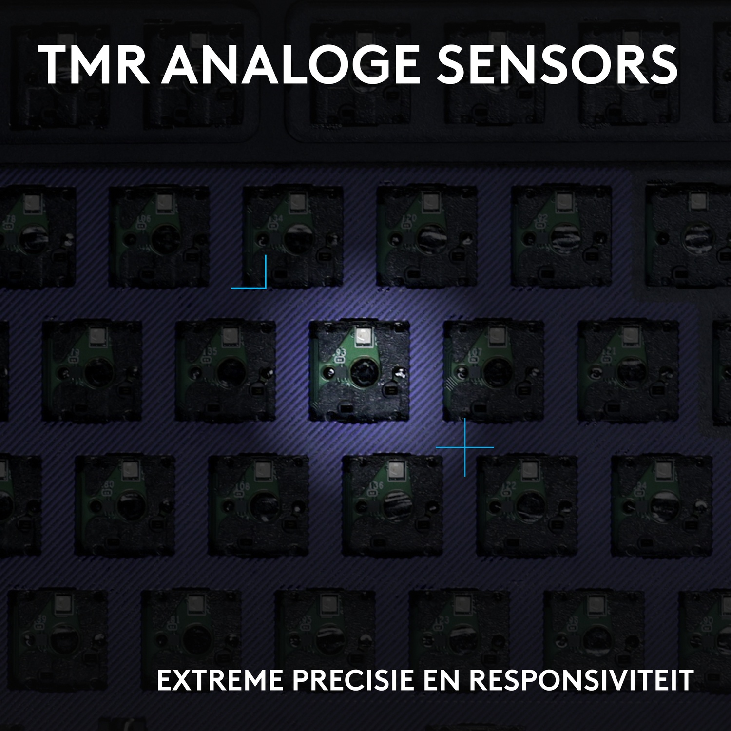 Een close-up van TMR analoge sensoren met nummers.