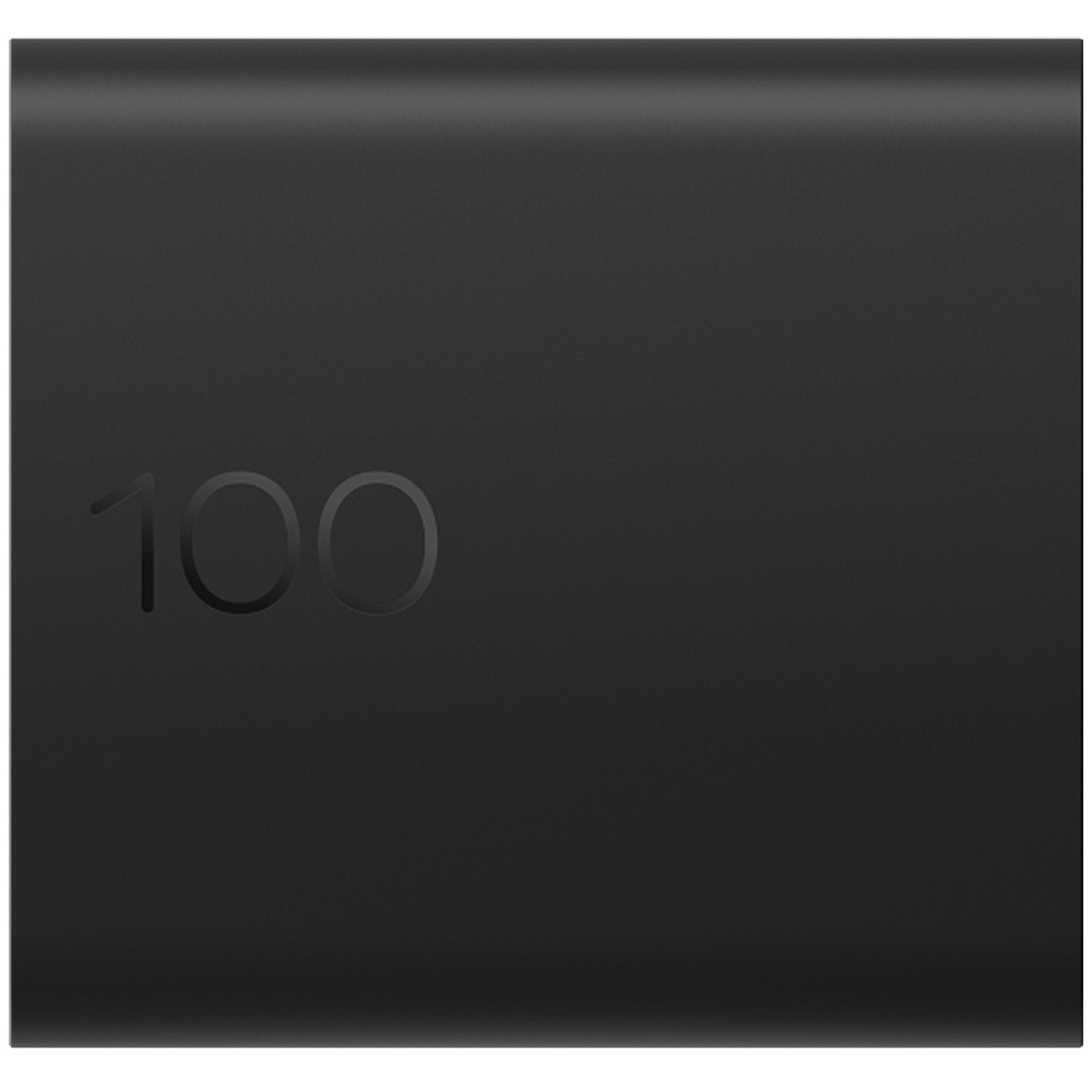 Black case with engraved number 100.