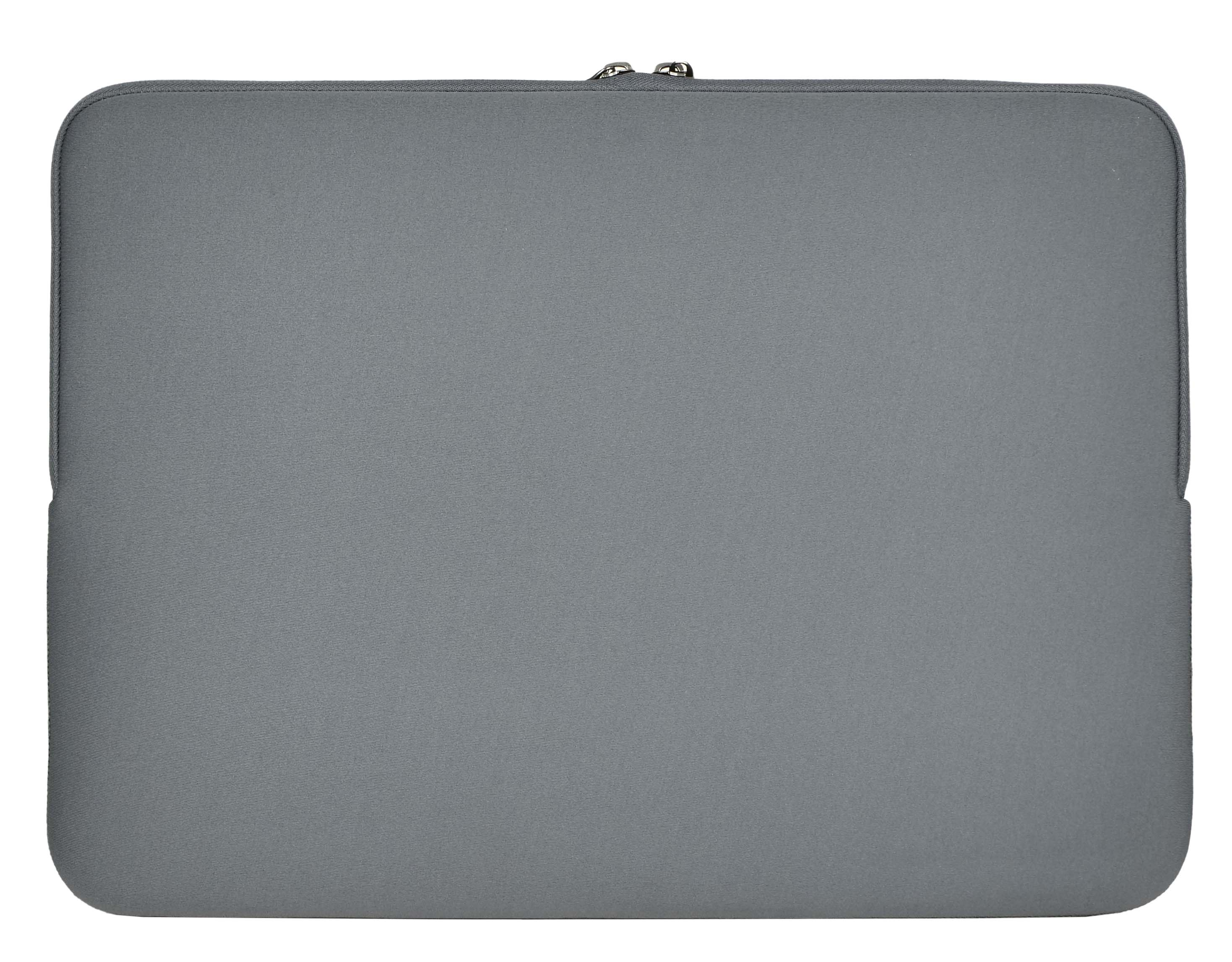 Szürke laptop tok cipzáros felső résszel.