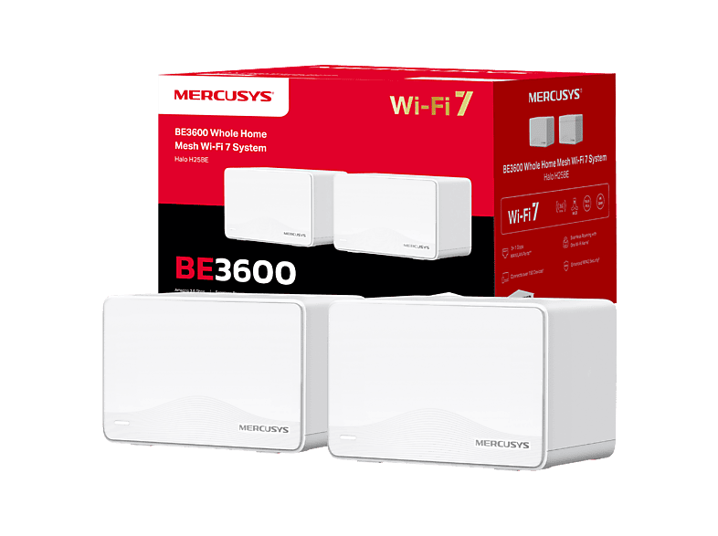 Mercusys Halo H25BE (2-Pack), Wi-Fi 7, Para todo el hogar, x3 Puertos Gigabit, Hasta 460m², Tecnología MLO, +200 Dispositivos