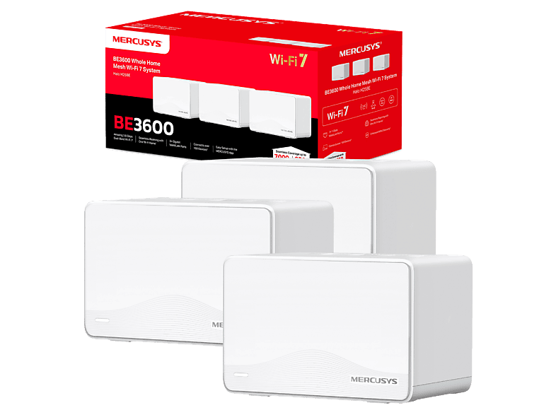 Mercusys Halo H25BE (3-Pack), Wi-Fi 7, Para todo el hogar, x3 Puertos Gigabit, Hasta 650m², Tecnología MLO, +200 Dispositivos