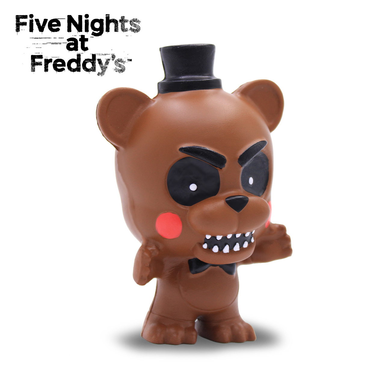 Una figura marrón de Freddy Fazbear con sombrero de copa negro.