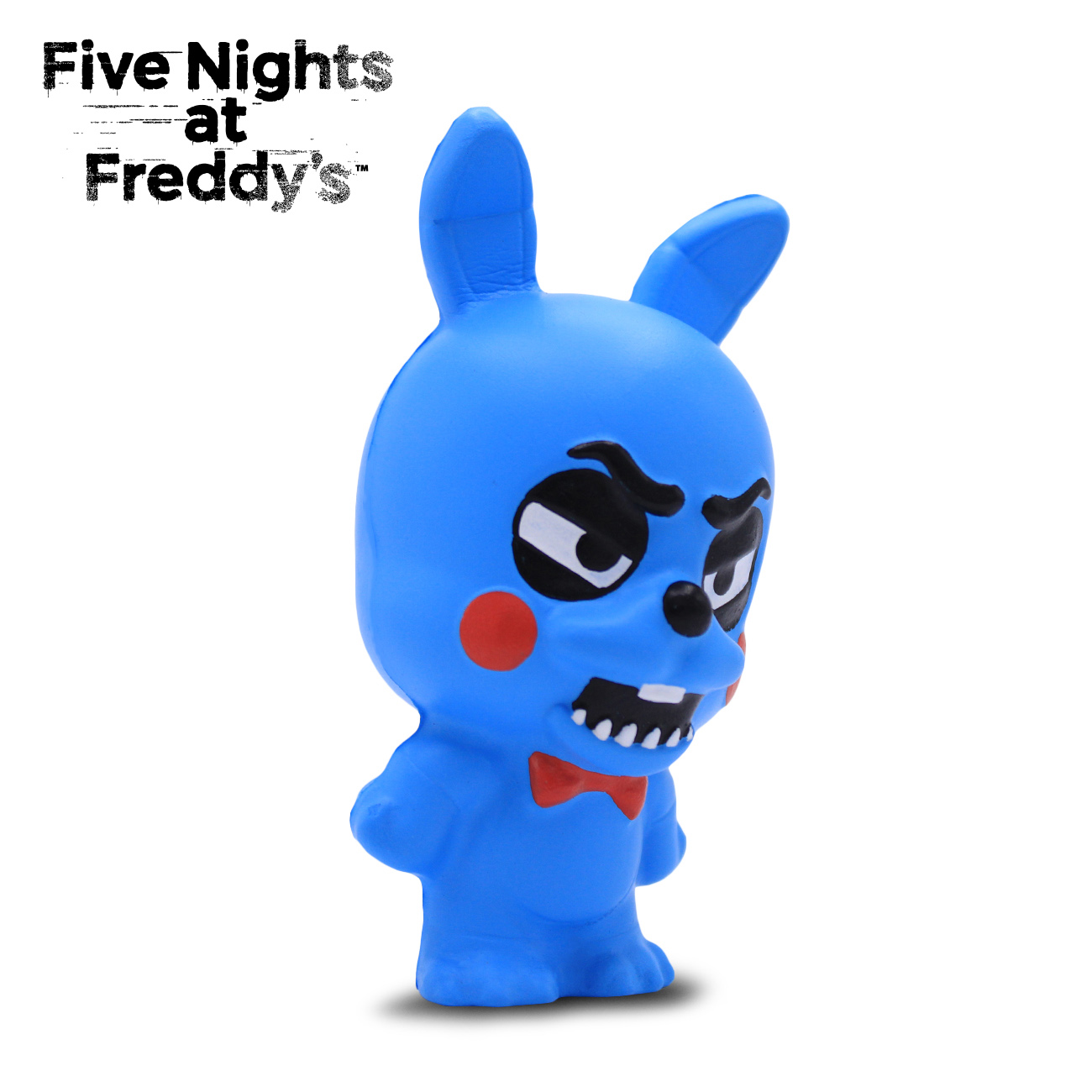 Una figura azul de Bonnie con mejillas rojas y pajarita.