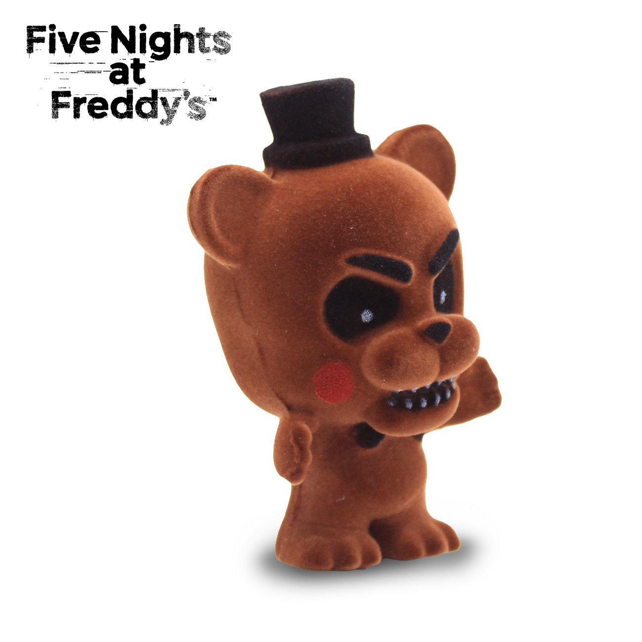 Peluche marrón de Freddy Fazbear con sombrero de copa y mejillas rojas.