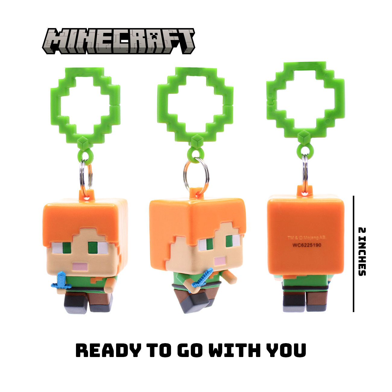 Llavero de Minecraft Alex, 2 pulgadas, sosteniendo una espada, listo para la aventura.