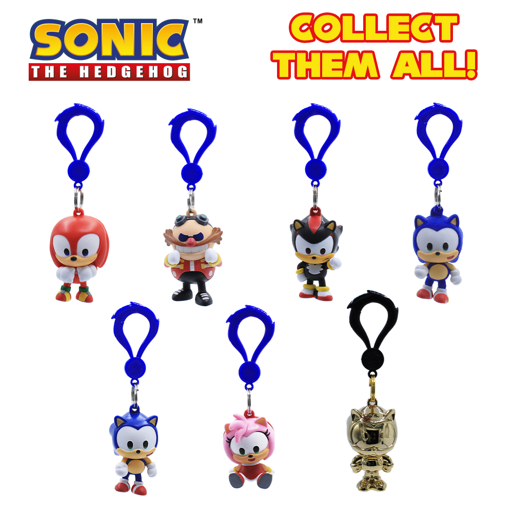 Figuras llavero personajes Sonic: Knuckles, Eggman, Shadow, Sonic, Amy, Sonic dorado.