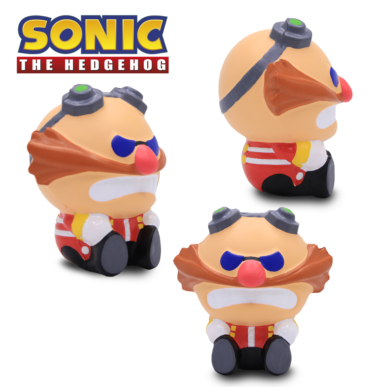 Figuras de Sonic the Hedgehog: Dr. Eggman mostrado desde tres ángulos.