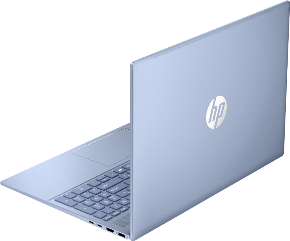 Világoskék HP laptop, hátulról, csukott képernyővel.