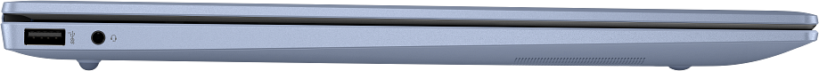 Zárt laptop USB porttal és fejhallgató-csatlakozóval.