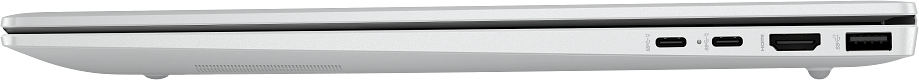 Fehér laptop USB-C, HDMI és USB-A portokkal az oldalán.