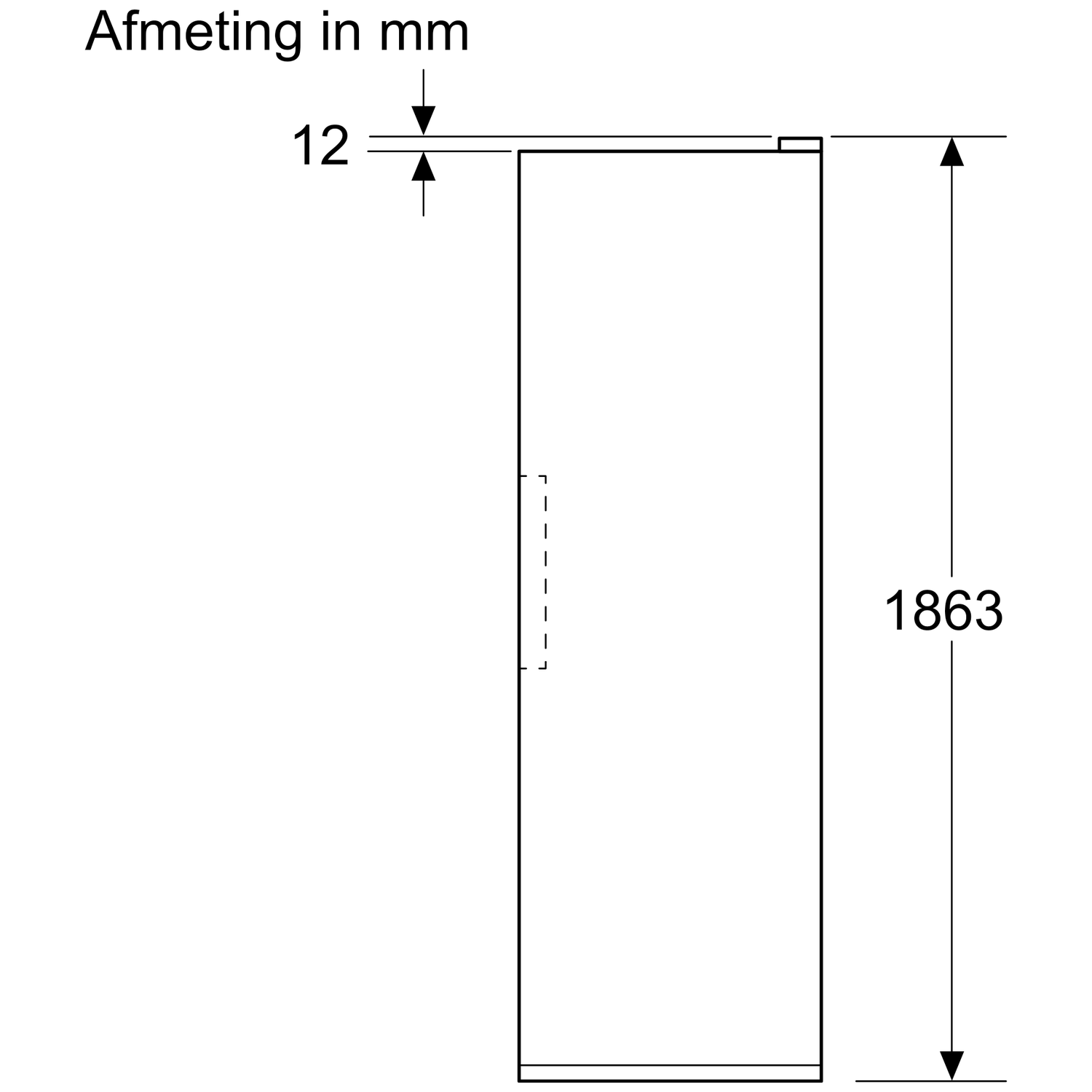 Technical drawing with dimensions: height 1863 mm, inset 12 mm.