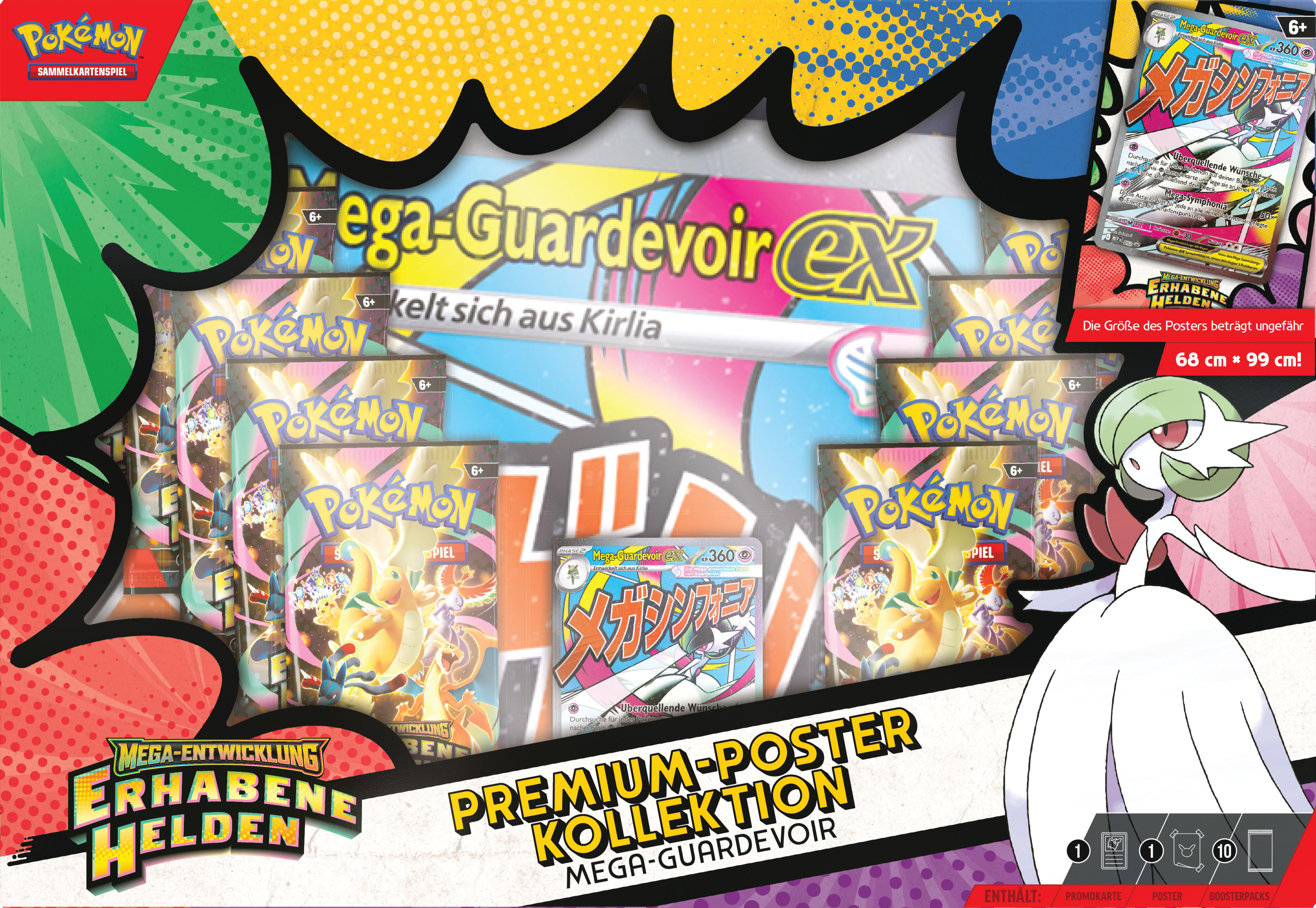 Pokemon Sammelkartenspiel: Mega-Guardevoir EX Poster Kollektion mit Boostern und Karte.