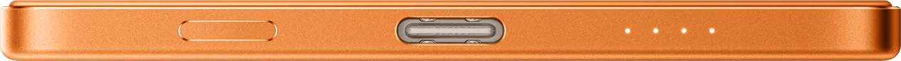 Narancssárga eszközoldal USB-C porttal és négy jelzőfénnyel.