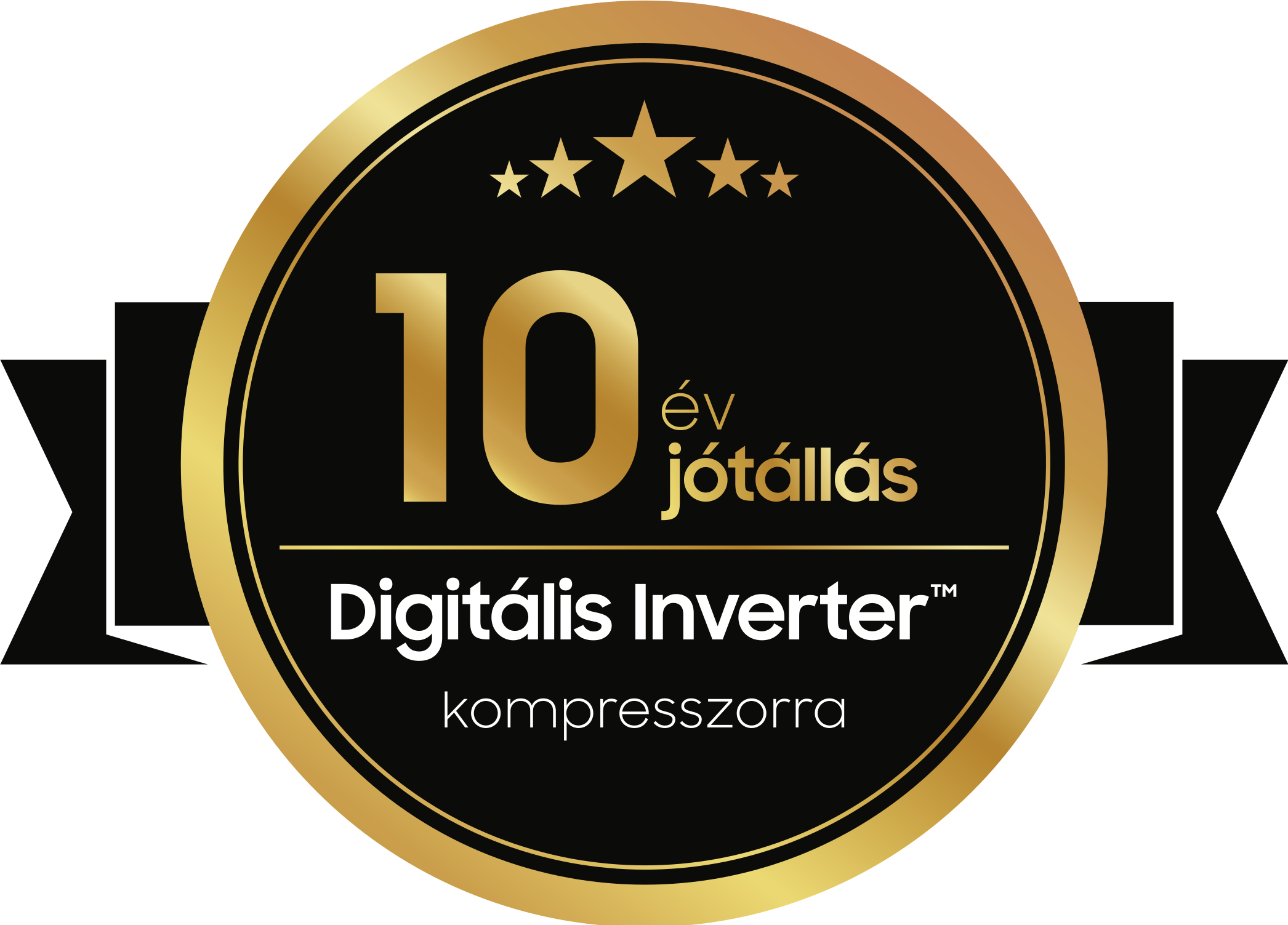 Arany emlékérem 10 év digitális inverteres kompresszor garanciával.