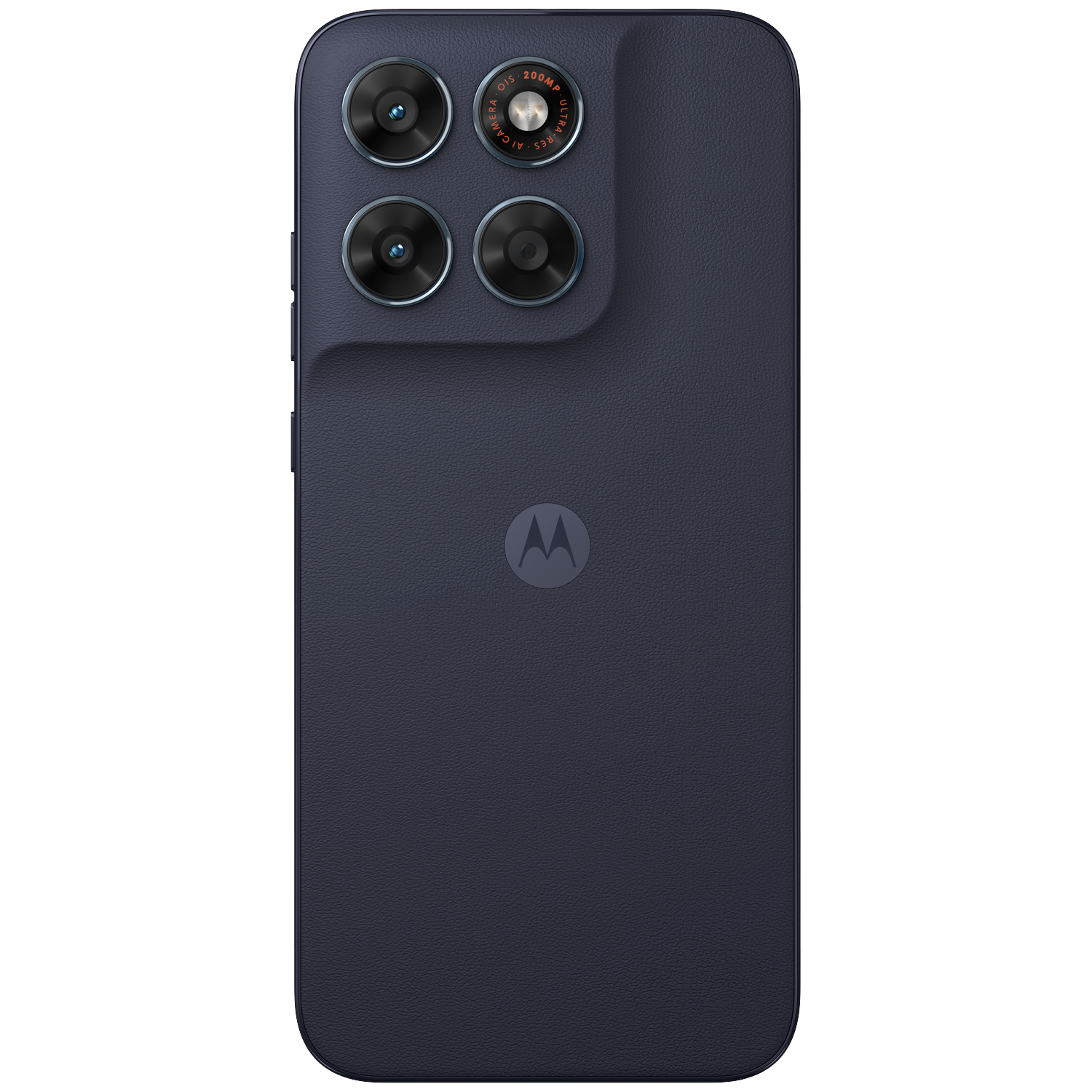 Dark blue phone with four cameras and Motorola logo on the back.
