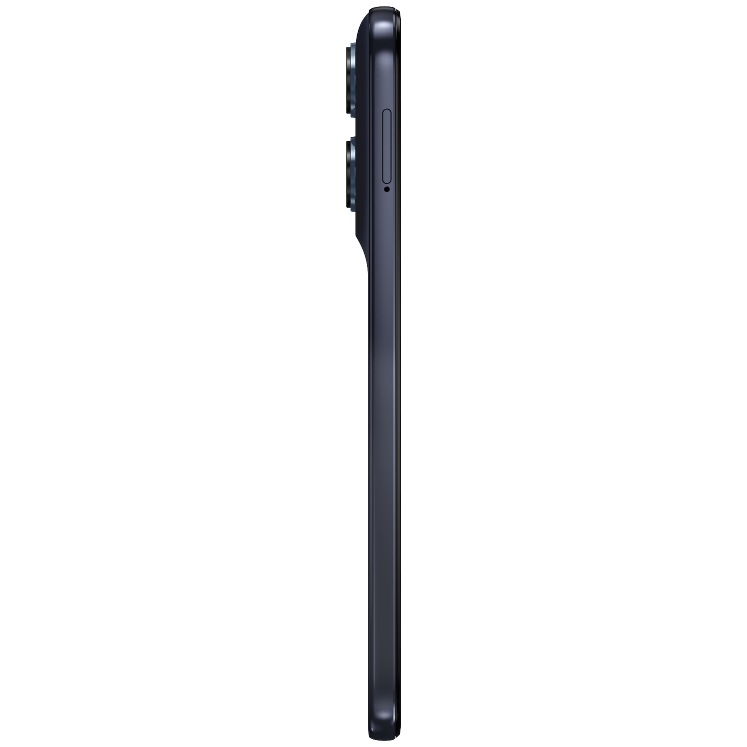 Dark smartphone in profile showing camera module and SIM tray.
