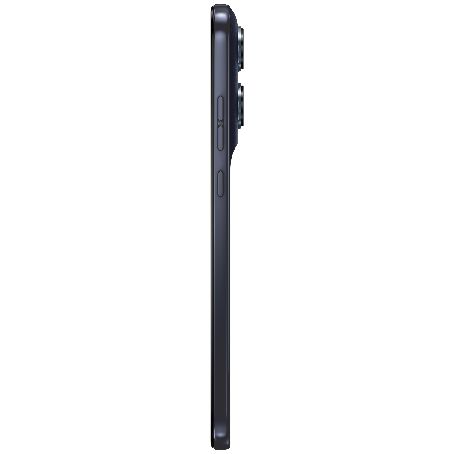 Dark gray smartphone with rear cameras and side buttons.