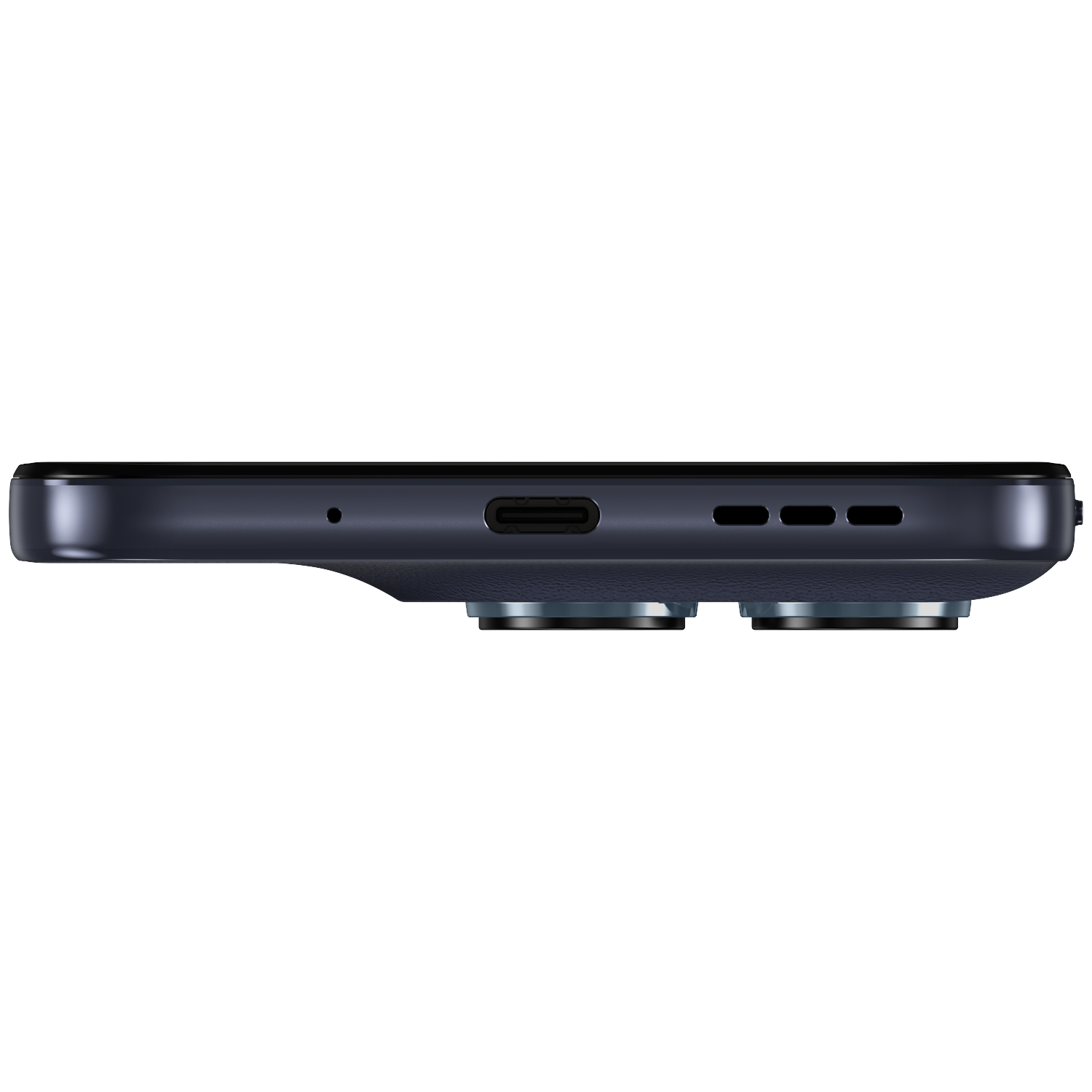 Dark smartphone with USB-C port and two camera lenses.