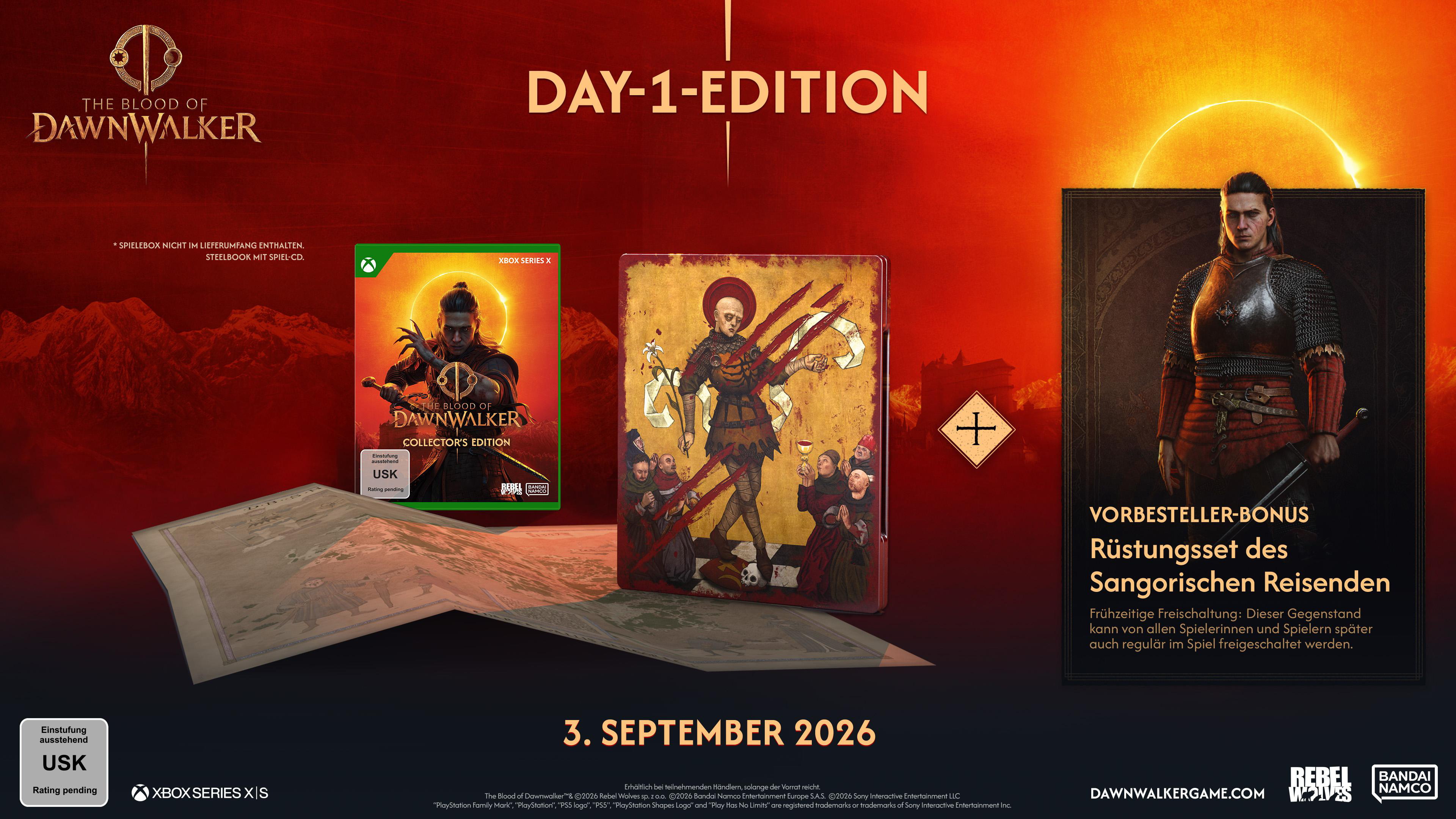 Das Spiel 'The Blood of Dawnwalker' als Day-1-Edition mit Steelbook und Collector's Edition.