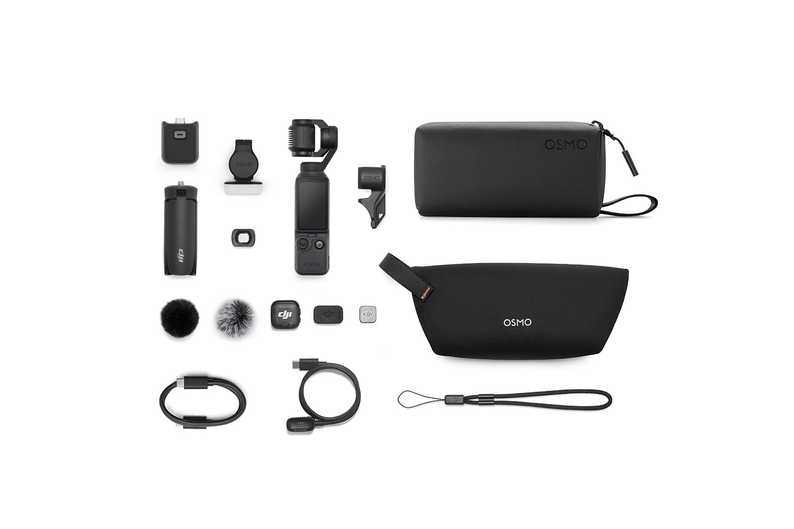 Kamera aksesuarları: Gimbal, mikrofon adaptörü, rüzgar koruyucuları, kablolar, çantalar.