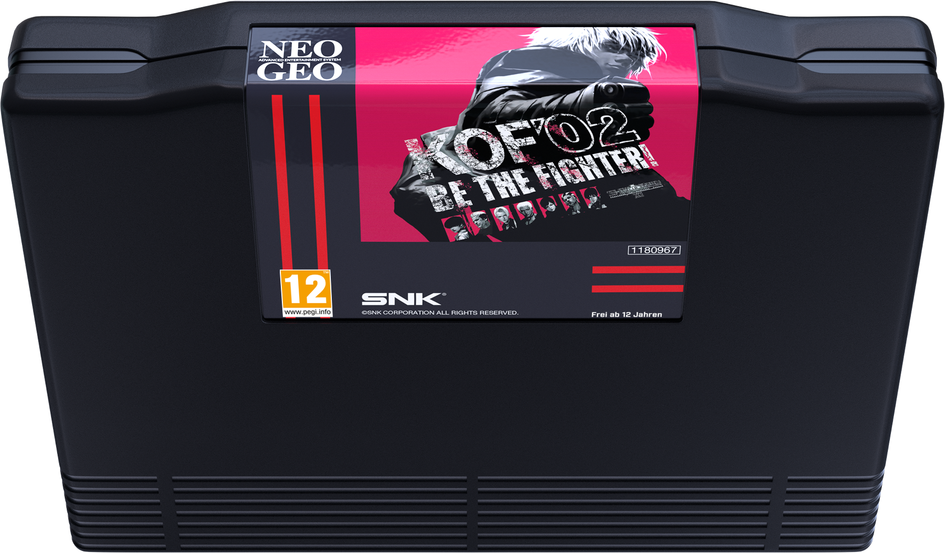Cartouche de jeu Neo Geo : KOF '02, interdit aux moins de 12 ans.