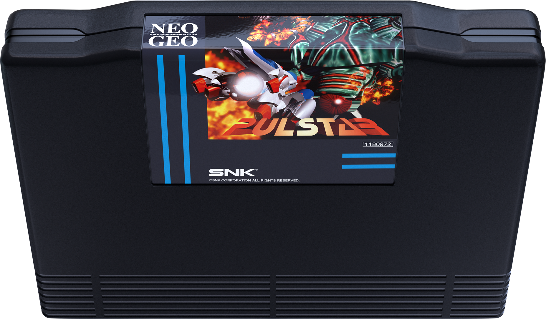 Cartouche Neo Geo avec illustration de robot et le titre "PULSTAR".