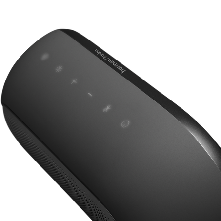 Szürke Harman Kardon hangszóró világító gombokkal.