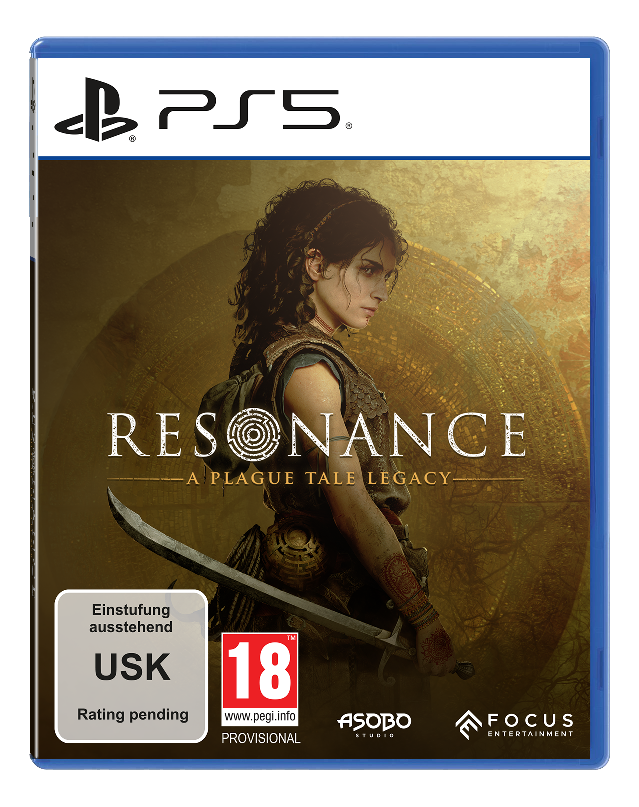 Copertina gioco PS5 con una donna che tiene una spada.